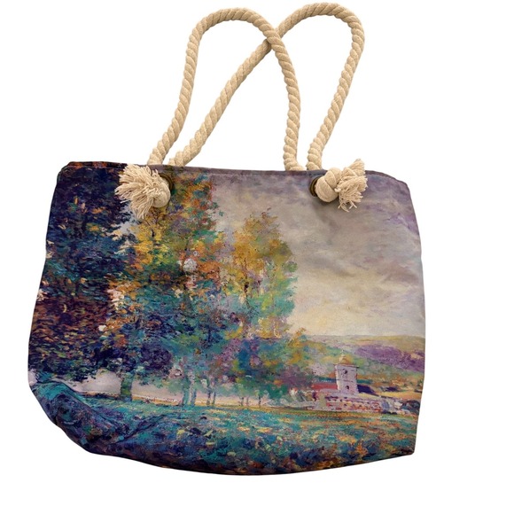 Handbags - Impressionist Landscape Canvas Tote Bag with Rope Handles Art Print Beach Bag